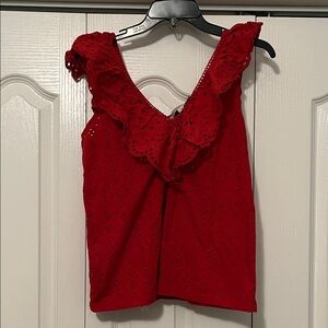 LOFT Scarlet Eyelet Ruffle Blouse